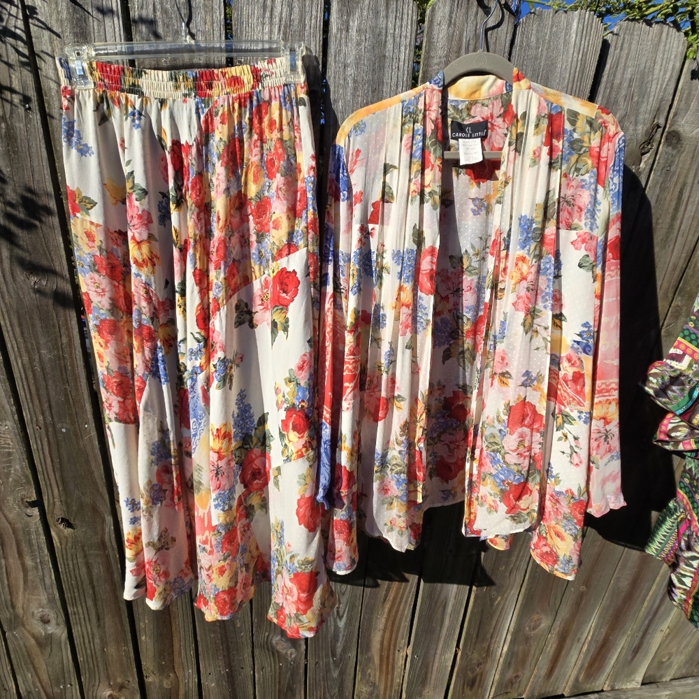 Carole Little Vintage Floral Skirt & Duster Set